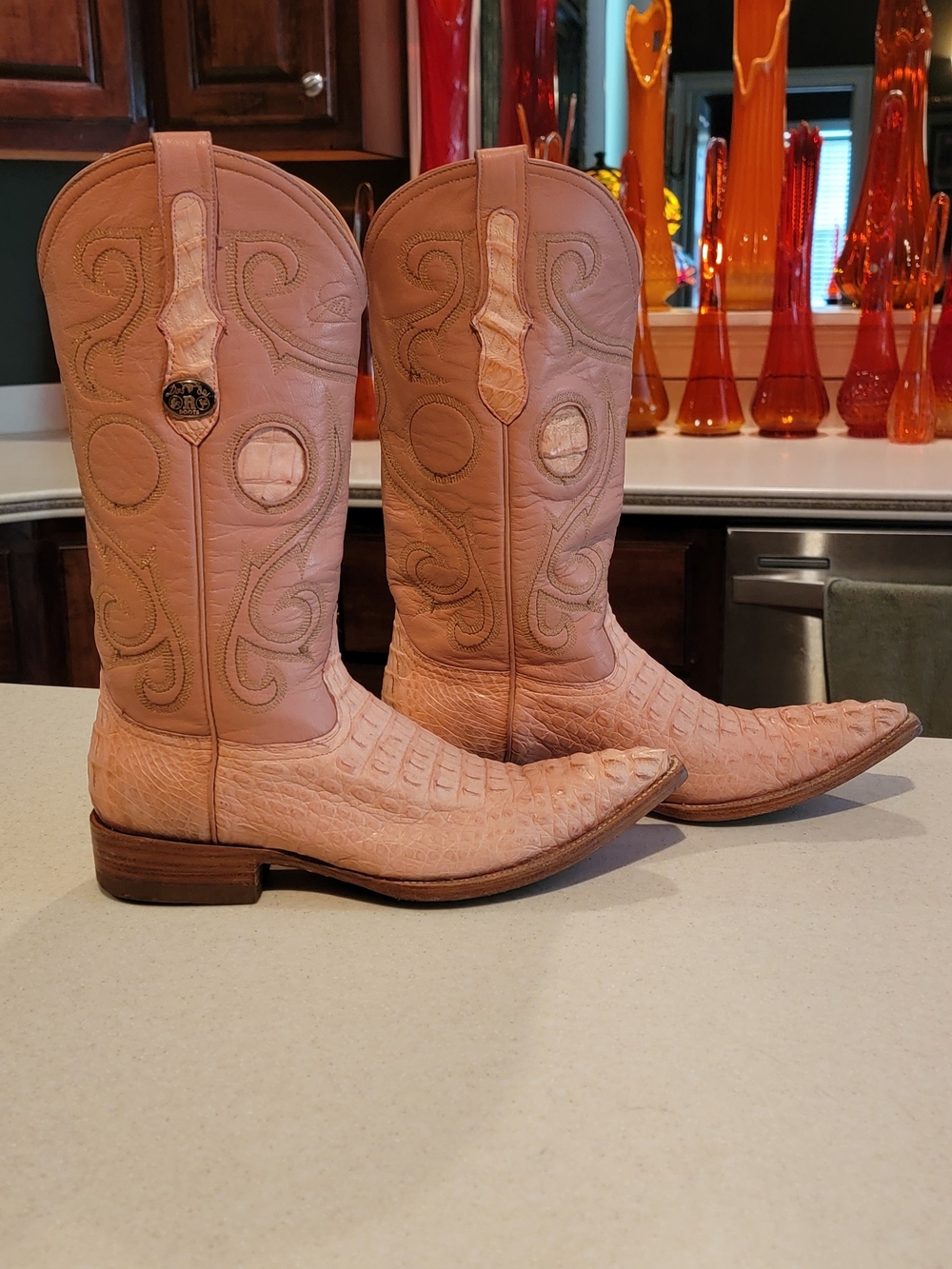Authentic ALLIGATOR/Caiman leather, Pink- Salmon
